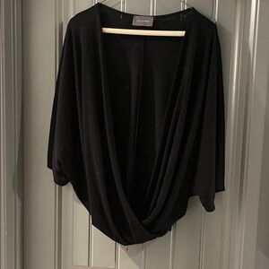 Modern Crop Black Drape-Front Women's Sweater
